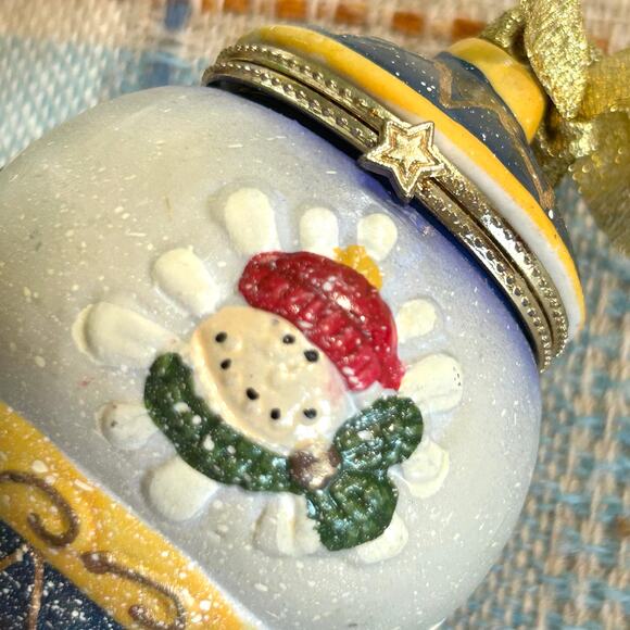 Vintage Christmas Ornament Hinged Porcelain Trinket Boxes – Santa & Snowman - Picture 7 of 14